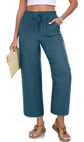 Image of EDUWU Women Casual Pants Loose High Waist Cropped Palazzo Beach Pants Summer Outfits 2026 Trendy