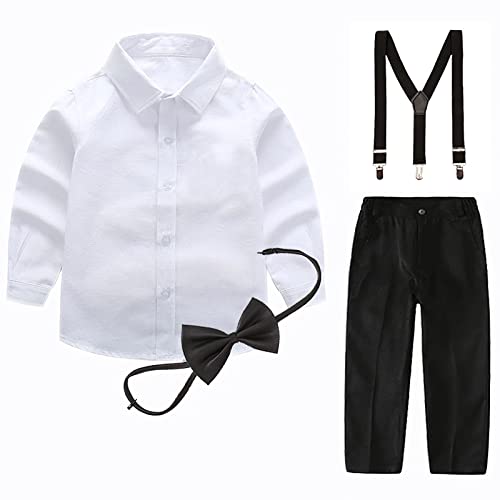 Image of amropi Boy Tuxedo Outfit 5-Piece Long Sleeve Bow-Tie Shirt and Suspender Pants Set for Age 1-13 Years