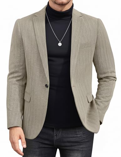 COOFANDY Men's Casual Tweed Herringbone Blazer Notched Lapel One