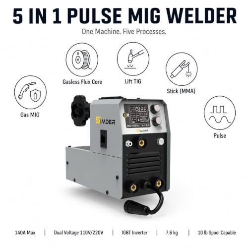 Image of SSimder 5 in 1 Multiprocess Pulse MIG Welder, 140A for Home Garage DIY