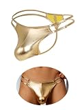 ohmydear Herren Sexy String Tanga Kunstleder Slip Gold S