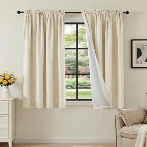 H.VERSAILTEX Linen Look 100% Blackout Curtains for Bedroom Full Light Blocking Rod Pocket Linen Textured Thick Window Curtain Drapes with White Backing 2 Panels, 52" W x 45" L, Bleached Sand by H.VERSAILTEX - Used condition - US$15.58