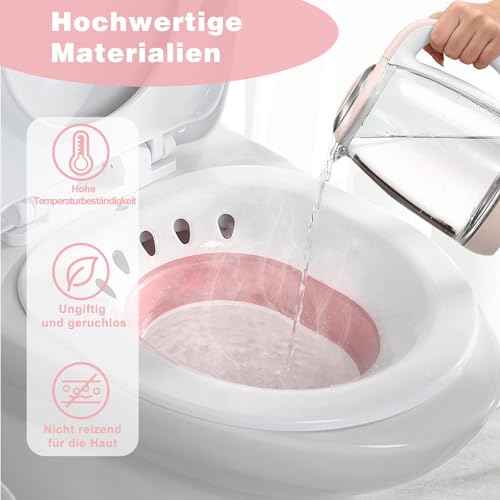 DEANIC Sitzbad für Toilette Faltbares Sitzbadewanne für Hämorrhoiden, Sitzbadewanne Erwachsene für Postpartale Betreuung und ältere Menschen, Aufhängbar Sitz Bath (Rosa)