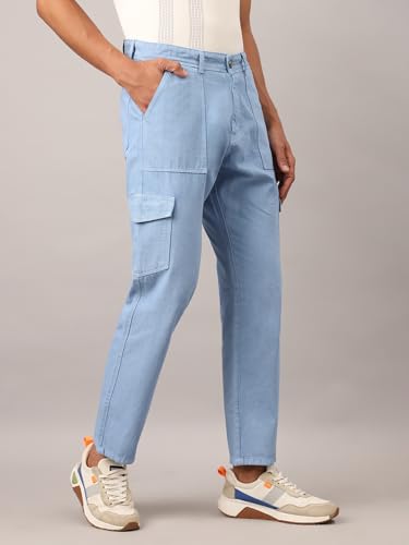 Image of AVANOVA Bell-Bottom Men Cargo Jeans II Men Cargo Pants II Denim Cargo for Men II Cotton Pant II Wide Legs II Flap Pockets II Cargo for Men (Jeans-119)