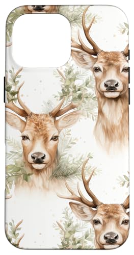 Aesthetic Xmas Pattern For Girls Floral Christmas Deer �X�}�z�P�[�X iPhone 16 Pro Max �p