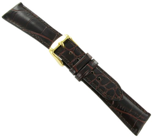24mm DB Baby Crocodile Grain Brown Padded Stitched Watch Band Strap Short