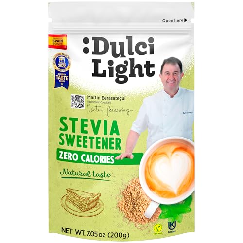 DULCI LIGHT STEVIA DULCE Y FAVORABLE - Édulcorant Stevia 200gr DulciLight Zero | Substitut de sucre 100% Naturel 0% de Calories | Sucre Stevia Granulé | 200gr = 2kg de sucre | Sans aspartame ni conservateur