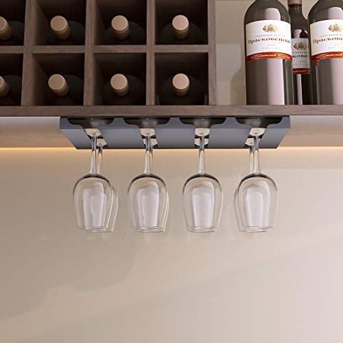 Simve Wine Glass Holder Under Shelf Or Cabinet, Stainless Steel 16.5 Inch Stemware Rack, Glassware Drying Hanger, Metal Hanging Organizer For Bar Restaurant, Matte Black, 4 Row #TOP2