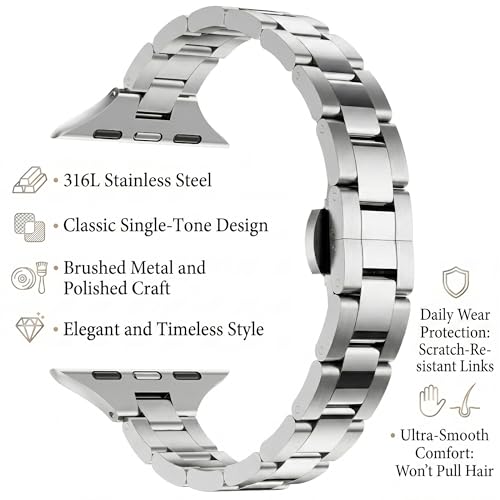 Image of Slim Stainless Band for Apple Watch Series 11-1 /SE, Ultra 3-1 | Compatible with 49 /46 /45 /44 /42 /41 /40 /38mm, Jewelry Office Dressy Metal iWatch Strap for Women, Lightweight Two-tone Bracelet