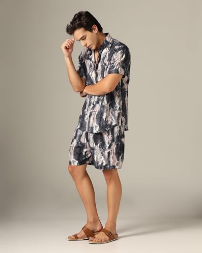 Image of GRECIILOOKS Men's Rayon Printed Co-Ord Set | Cord Set | Night Suit | T-Shirt And Shorts Set | Night Dress | Pyjama Set