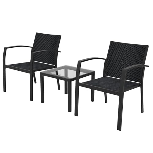 RANSENERS Premium 3-Teilig Balkonset mit 2 Stühlen und Tisch, Bistroset mit Voll Metallrahmen und Polyrattan Sitzfläche für innen und außen RANSENERS Premium 3-Teilig Balkonset mit 2 Stühlen und Tisch, Bistroset mit Voll Metallrahmen und Polyrattan Sitzfläche für innen und außen