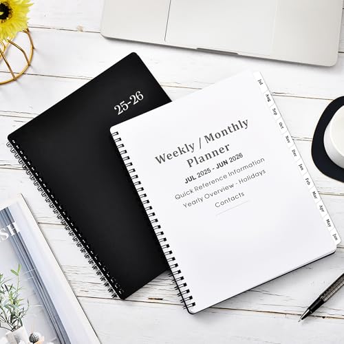 Planner 2025-2026 - July 2025 - June 2026 Planner, 2025-2026 Planner Weekly and Monthly with Printed Tabs, 8" x 10", Flexible Cover, Twin-Wire Binding, Perfect Oganizer - Black