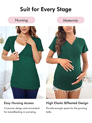 Liu & Qu Women's Maternity Nursing Tops, Layered Wrap For Breastfeeding, V-Neck Short Sleeve Tee Shirts 3 Packs #TOP6