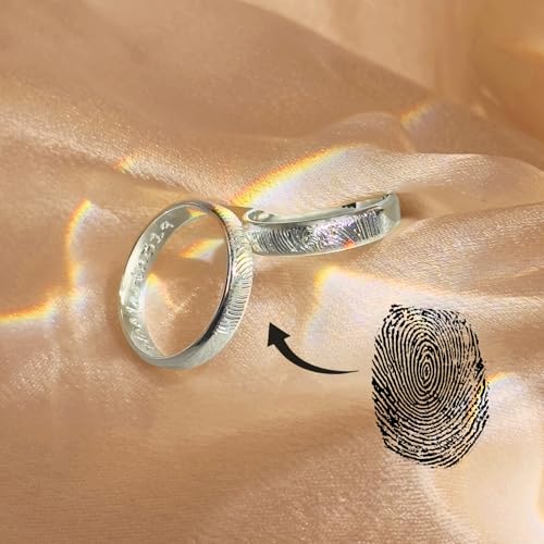 Actual Finger Print Ring • Couples Promise Rings for Her and Him • 925 Sterling Silver Rings • Long Distance Relationship Gifts • Just Breathe Rings for Women • Love Ring • Signet Ring • Male Rings R43