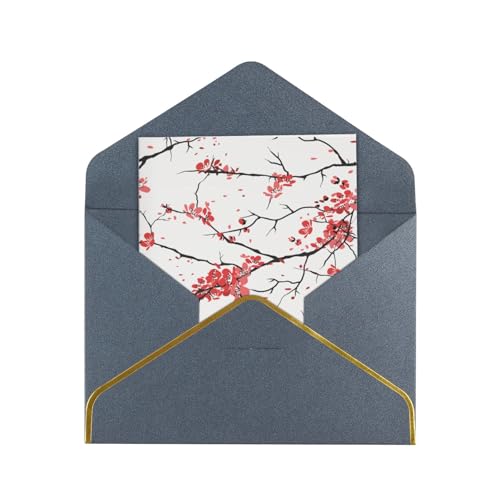 Kashinn Juego de tarjetas de felicitación en blanco perlado de alta calidad, delicadas flores de cerezo, borde de lámina de oro rosa, para todas las ocasiones