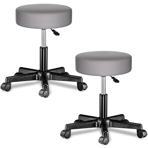 Casaria® Lot de 2 tabourets de Bureau Gris pivotant 360° Hauteur réglable 46-60 cm avec...