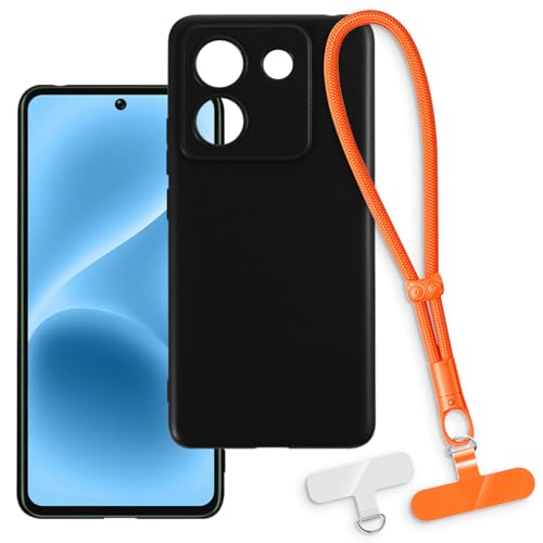 OAGELIM 2-in-1�ی�P�[�X�ƃ��X�g�X�g���b�v Xiaomi Poco M7 Pro 5G �Ƃ̌݊������� ���O���\�ȃ��j���[�h�t���d�b�J�o�[�A����~�ߕ����h�~�O���b�v�n���h�� (�u���b�N + �I�����W)