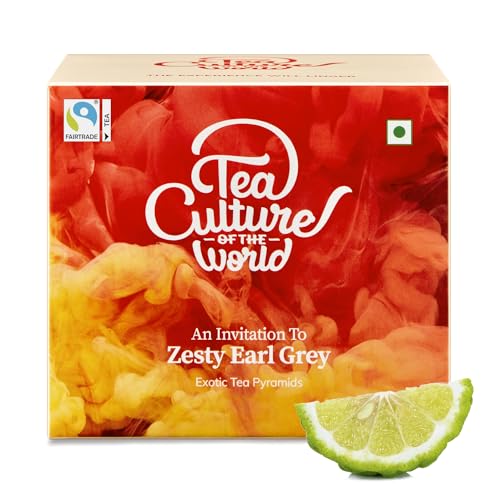 Tea Culture of The World Zesty Earl Grey Tea | Fine Black Tea with Natural Bergamot for Healthy Teeth & Stress Burst | Citrusy and Refreshing | Brewed Hot or Iced | Teabags, 16 Count