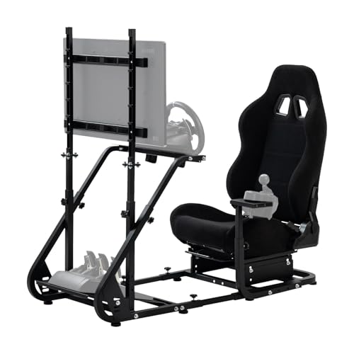 Anman G25 Pro TV VR Sim Racing Simulator Cockpit Black Seat with Visualizer Monitor Stand Fit for Logitech/Thrustmaster/Fanatec G25 G27 G29 G920 G923 T300RS TX,Excluding Electronic Devices