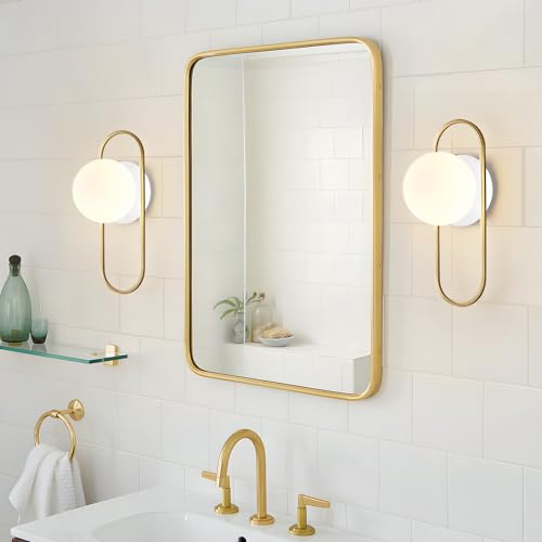 Image of Mid Century Modern Gold Wall Sconces Small Milk Glass Globe Wall Sconce Vintage Bedroom Wall Lamps Bathroom Lighting Fixtures Over Mirror