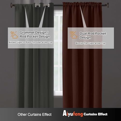 Image of Aiyufeng Terracotta Short Blackout Curtains for Bedroom 54 Inches Long 2 Panels Set, Solid Thermal Insulated, Energy Saving Window Treatment Curtains Blackout Drapes, W40 x L54 Inch, Terracotta