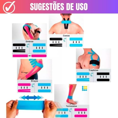 Fita Tape Bandagem Elástica Adesiva para Dor Muscular Fisioterapia e Recuperação Muscular Resistente