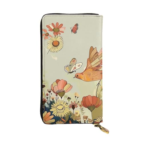 Portefeuille en cuir pour femme noir et blanc avec motifs fleurs