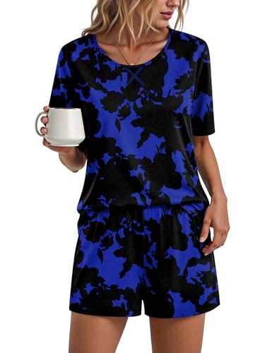 Image of Findsweet Pajama Set for Women 2 Piece Lounge Set Soft Sleepwear Summer Casual Short Pjs Sets with Pockets M-3XL