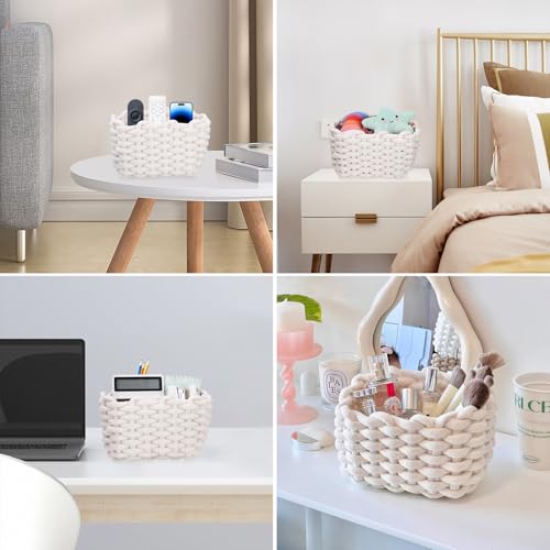2er Set Aufbewahrungskorb Geflochten Baumwolle Strickkorb,Aufbewahrungskorb Weiß, für die Speicherung Kleiner Haushaltsartikel, für Schränke,Bad,Küche
