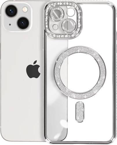 Image of DIZORO Compatible with (iPhone 15 Plus Case) Clear Luxury Diamond Glitter Case |Camera Lens Protector with Glitter Ring | Premium Shockproof Glossy Shiny Back Cover Case for Girls Women -Silver
