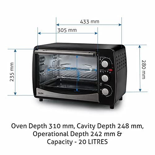 Image of Glen SA-5020R OTG 20 Litres Electric Oven Toaster Griller 1200 Watt Fitted with a Motorized Rotisserie and Convection Fan, 60 Minutes Timer (5020R, Black), 2 Years Warranty