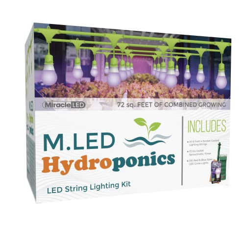 Miracle Led Hydroponics Led Indoor Grow Light Kit - Includes 4 Multi-Plant Red & Blue Spectrum 150W Replacement Grow Light Bulbs & 1 4-Socket Corded Fixture With Sproutmatic Timer (4-Pack) #TOP20