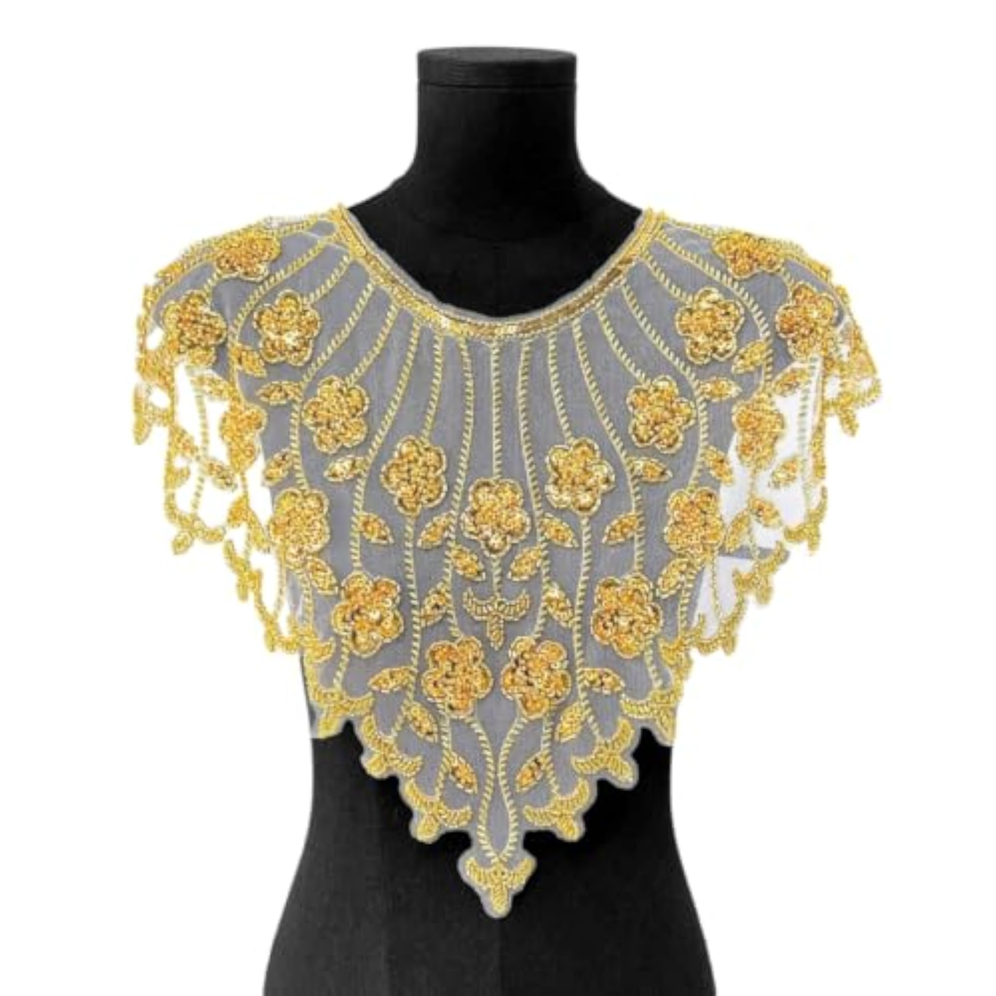 Floral Sequin Applique with Beads for Decorative Trim