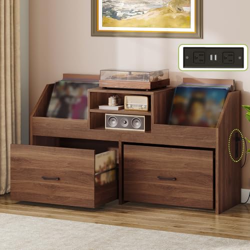 STHYTON Large Record Player Stand, Mid Century Vinyl Record Storage