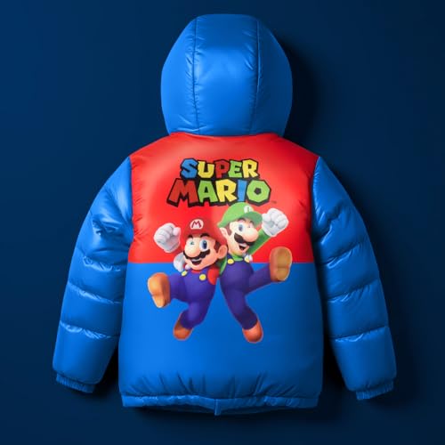 Image of Nintendo Super Mario Bros Winter Jacket for Boys Mario Kart Graphic Print Boys Puffer Winter Coat for Big and Little Kids
