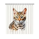 Ganshan Bi Mignon Bengale Marbré Chat Portrait Rideau de Douche Aquarelle Chaton Animal Animal Imprimé Rideaux de Bain pour Salle de Bain Décor À La Maison avec 12 Crochets 183 x 183 cm