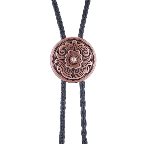 Image of GelConnie Floral Bolo Tie for Men Womens Bolo Tie Necklace Native American Black Men's Bolo Ties Western Cowboy Bolero Ties