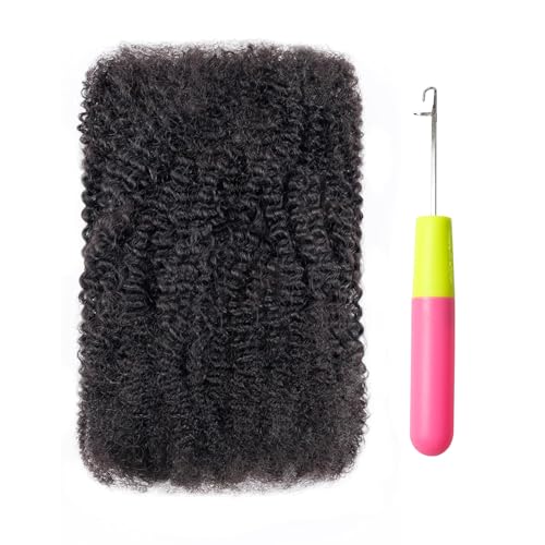 EV&ET Pre-sretched Afro Kinkys Bulk Human Hair Human Hair for Locs/Twists/Braids/Repair Locs Afro Kinky Curly Bulk Can Bleach And Dye (Natural black, 18inch 50g)
