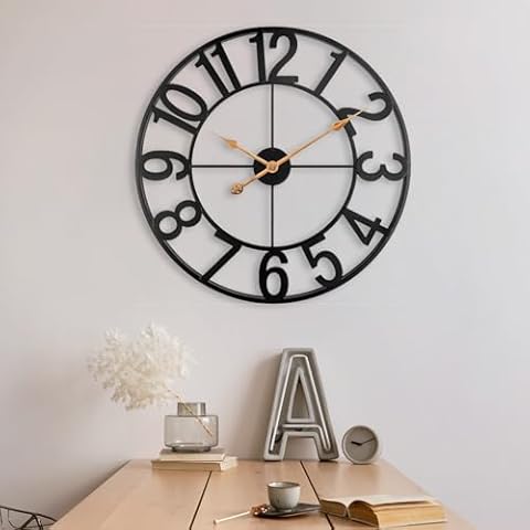 Opps Large Wall Clock, 24 Inch Wall Clocks for Living Room Decor, Silent Non-Ticking Wall Clocks Battery Operated, Arabic Numerals Modern Decorative Wall Clock for Farmhouse, Kitchen, Bathroom (Black) Cover