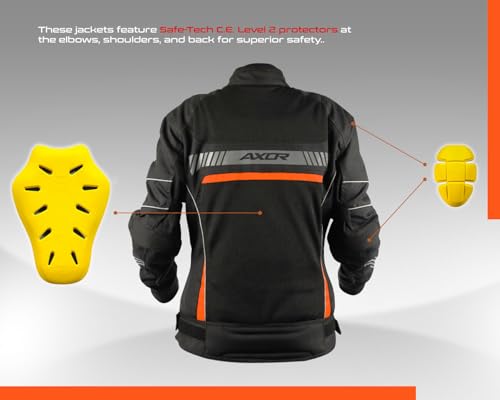 Image of Axor Diva Riding Jacket MaxTec 600-D Textile for Women equipped with -Tech C.E. level 2 protectors at the elbows /shoulders /back and high tenacity mesh fabric for maximum ventilation-Black Orange-S