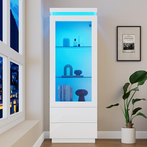 Dimensioni adatte: la dimensione totale è 60 x 40 x 171 cm. Il design del mobile alto non occupa troppo spazio e amplia verticalmente lo spazio di archiviazione e l'area espositiva, quindi è adatto a una varietà di tipi di soggiorno.