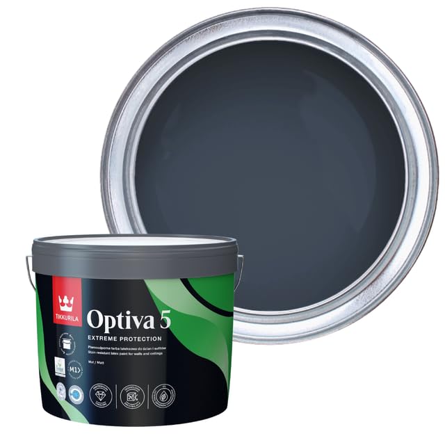 TIKKURILA Optiva 5 Matt Emulsion Paint – Durable, Scrubbable & Easy-Clean for Walls and Ceilings | Zero VOC - 10L Denim N429