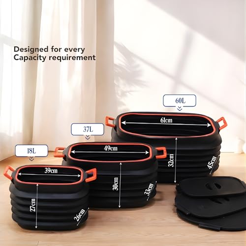 Image of Collapsible Pop-up Utility Bin 18L /37L /60L, Foldable Dustbin with Lid, Portable Multi-Purpose Box for Kitchen, Camping & Garage, Space-Saving Bin with Anti-Slip Base & Carry Handles