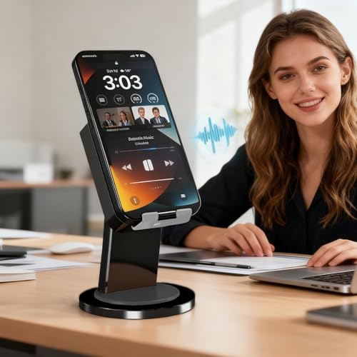Altavoz de escritorio con inducción de sonido estéreo inalámbrico y soporte para teléfono 2