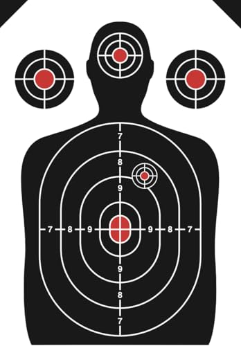 50 Pack Paper Shooting Target Silhouette Bundle - Black & White and Red - 17