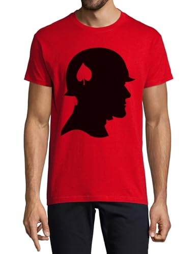 T-Shirt Homme Rouge en Coton Soldier Crew Neck Ace of Spades