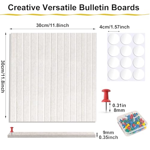 Acidea Große Filz Pinnwand Selbstklebend, 120x90cm, 12 Stück Filzboard Memotafeln Modern mit 50 Pushpins, 30x30cm Fototafel Memo Boards Bulletin Board Wanddekoration für Büro Küche, Fotos Memos