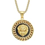 LHJHZDJC Para hombres y mujeres, joyería de moda, colgante de cabeza de león Hiphop Rock con cadena masculina de color dorado, collares redondos para hombres, joyería de moda, gran regalo para ella y