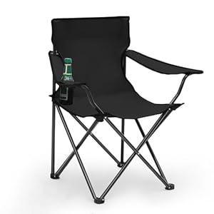Sunula Klappstuhl Outdoor mit Getränkehalter & Tragetasche, Leichtgewicht Anglersessel Klappbar, Robuster Campingstuhl Gartenstuhl Relaxsessel, Ideal für Angeln Camping Picknick Schwarz