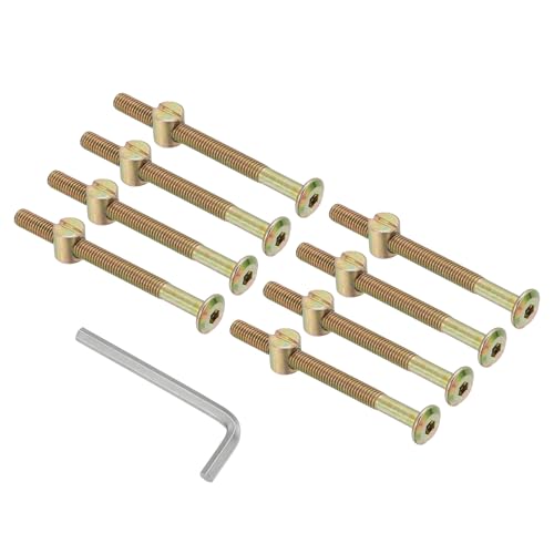 PATIKIL M6 x 75mm Bunk Bed Bolts, 8 Pack Hex Drive Socket Cap Barrel Screws Bolt Nuts Assortment Kit with 1Pcs Wrench for Furniture Bed, Zinc Color